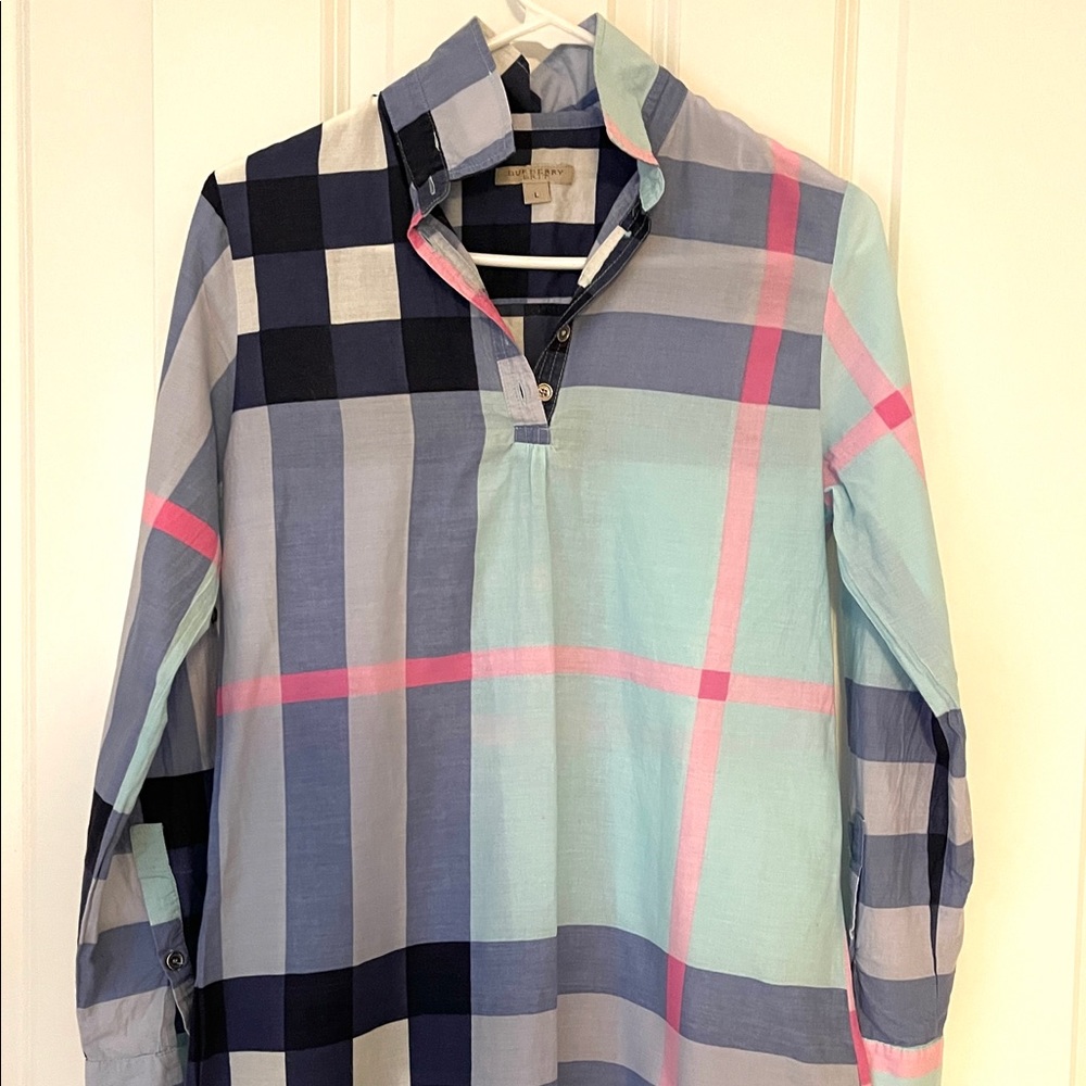Burberry Brit Blue Paid Tunic Popover Shirt